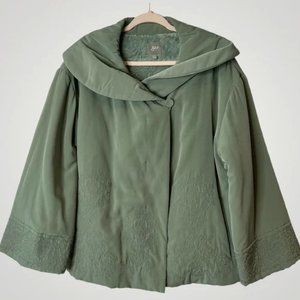 J. Jill XS Sage Light Green Embroidered Plush Lined Oversized Coat Jacket